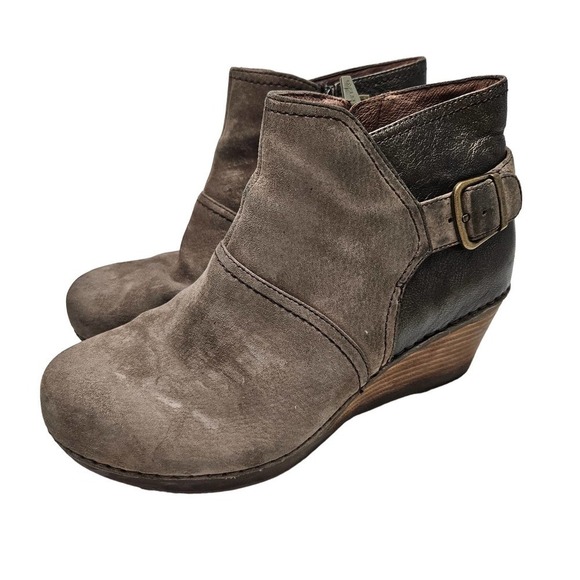 Dansko Shirley Bootie Leather Suede 38 7.5 8 Taupe Tan Grey‎ Wedge - Picture 1 of 10